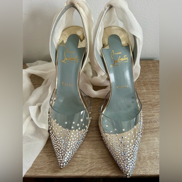 Christian Louboutin BRAND NEW Bride White/Slv-Gld Sandal 100mm